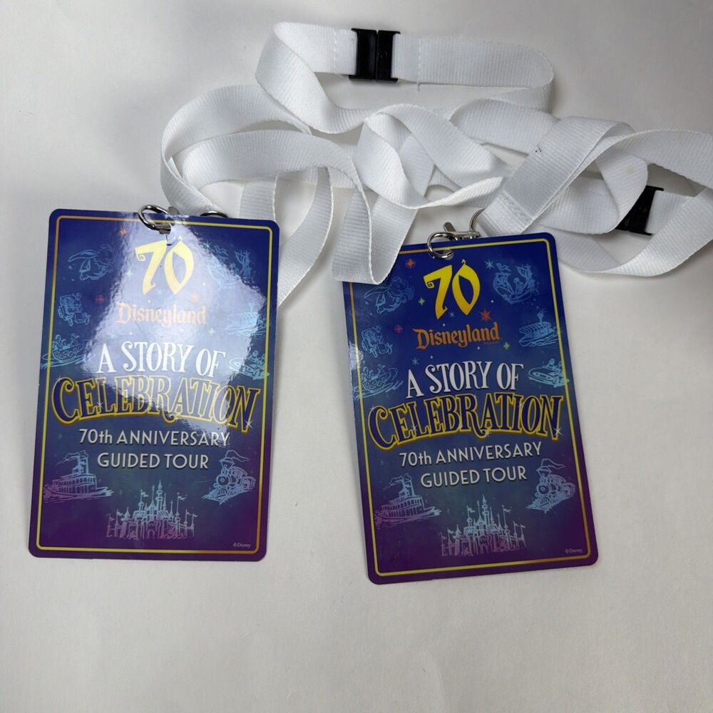 2 Disneyland Resort 70th Anniversary Guided Tour Lanyard Credential Badge 2025